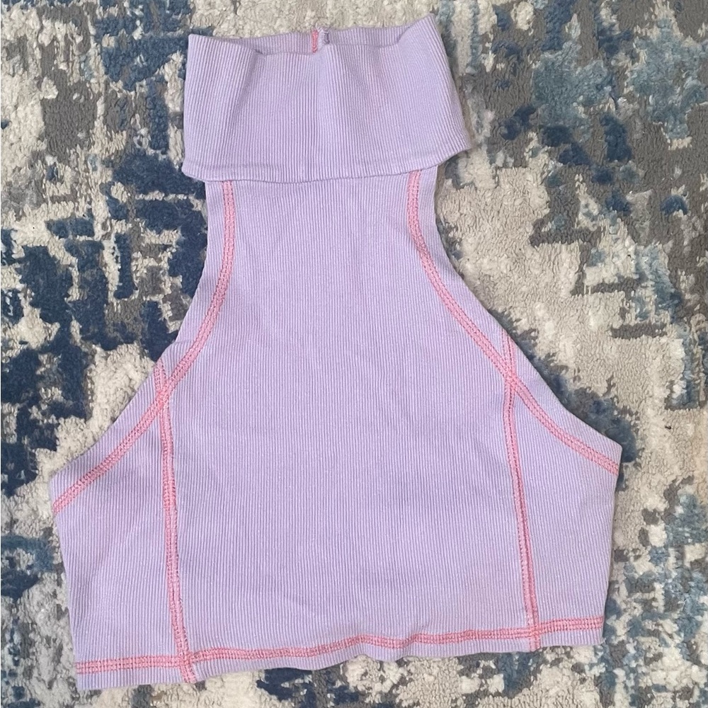 Cute purple halter top that is cropped with an open back